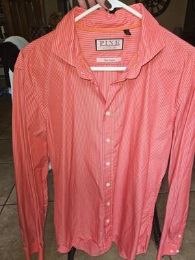 PINK Thomas Pink Slim Casual Men's Pink Stripe Button-Down Shirt